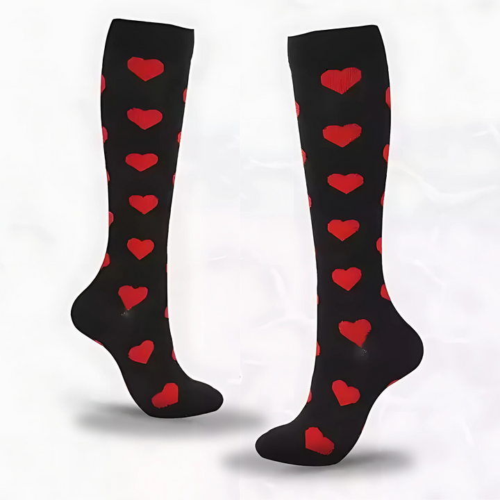 Activewear women's compression socks, featuring a heart pattern for improved circulation & comfort.