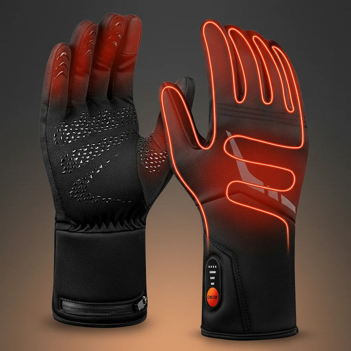 Unisex heated winter gloves, waterproof & touchscreen ready. Perfect for skiing, cycling & cold weather.