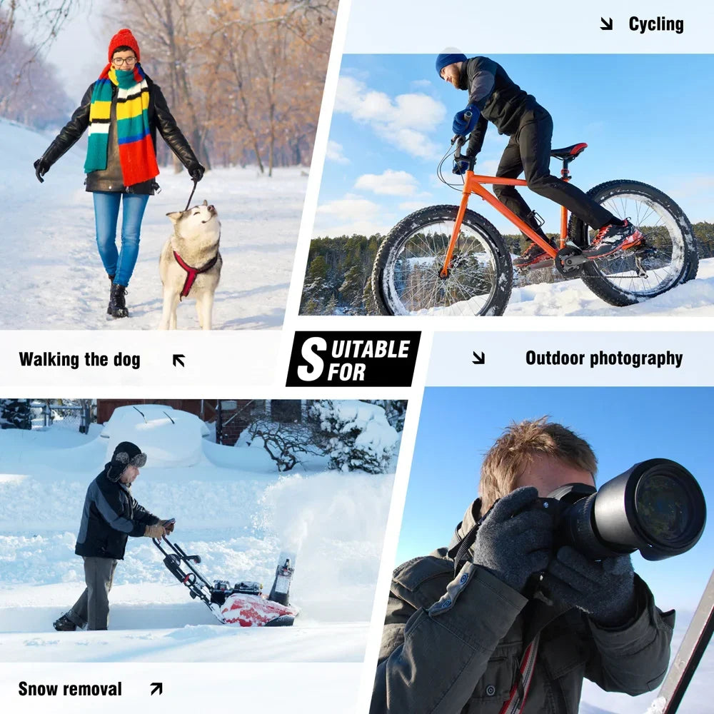 Unisex waterproof heated gloves with windproof design. Touchscreen ready for skiing, cycling & winter sports.