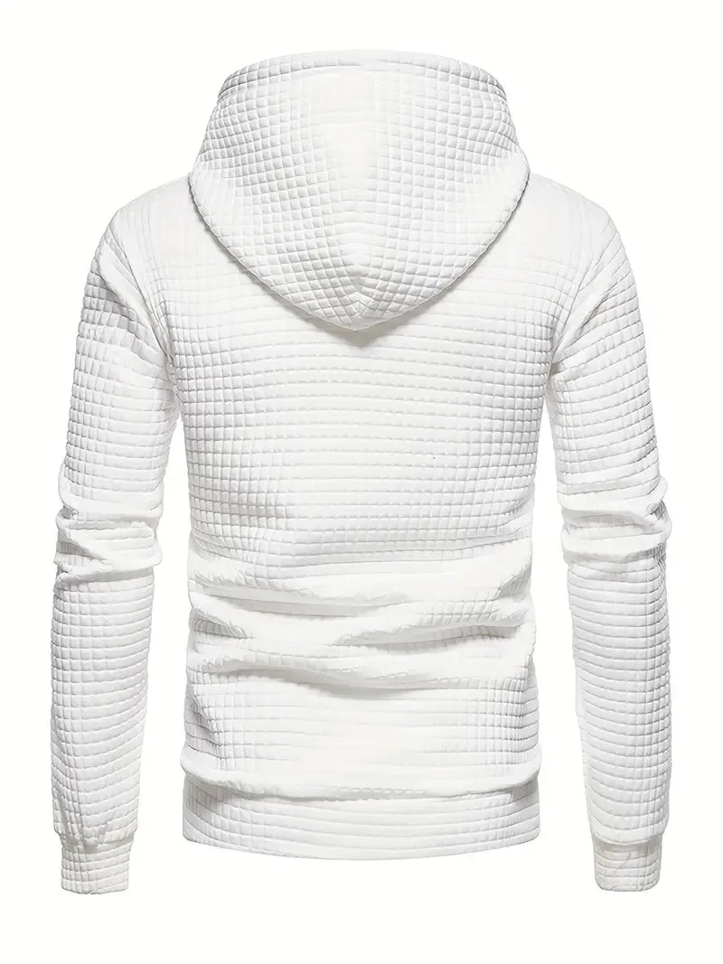 Men's long sleeve hooded knit fleece pullover sweater. Comfortable, warm everyday fall & winter essential.