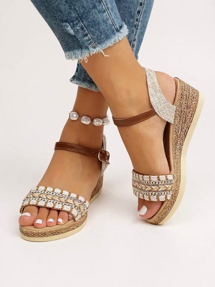 Comfortable women's braided wedge sandals, slip-on style, ideal for versatile summer footwear, from casual to dressy.