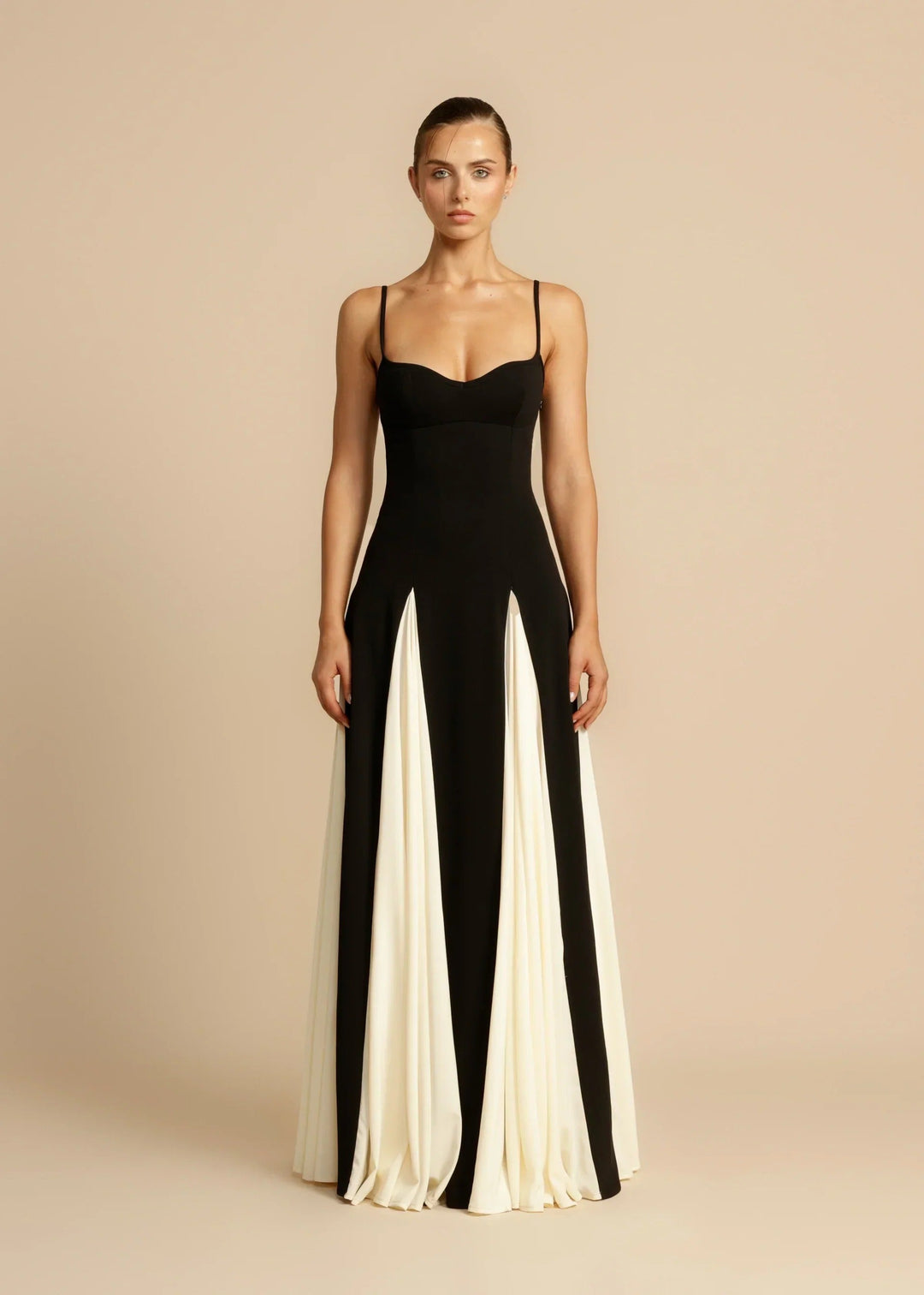 Stylish black & white women's long maxi dress. Elegant party wear, a formal gown for special occasions and evening events.