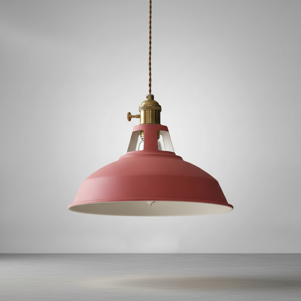 Industrial metal hanging lamp for dining rooms, a minimalist retro lighting fixture.