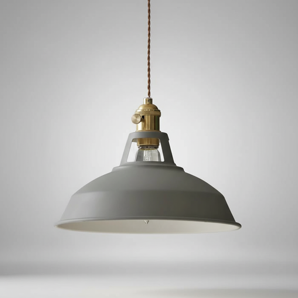 Retro industrial metal pendant light, perfect for modern farmhouse dining room decor.