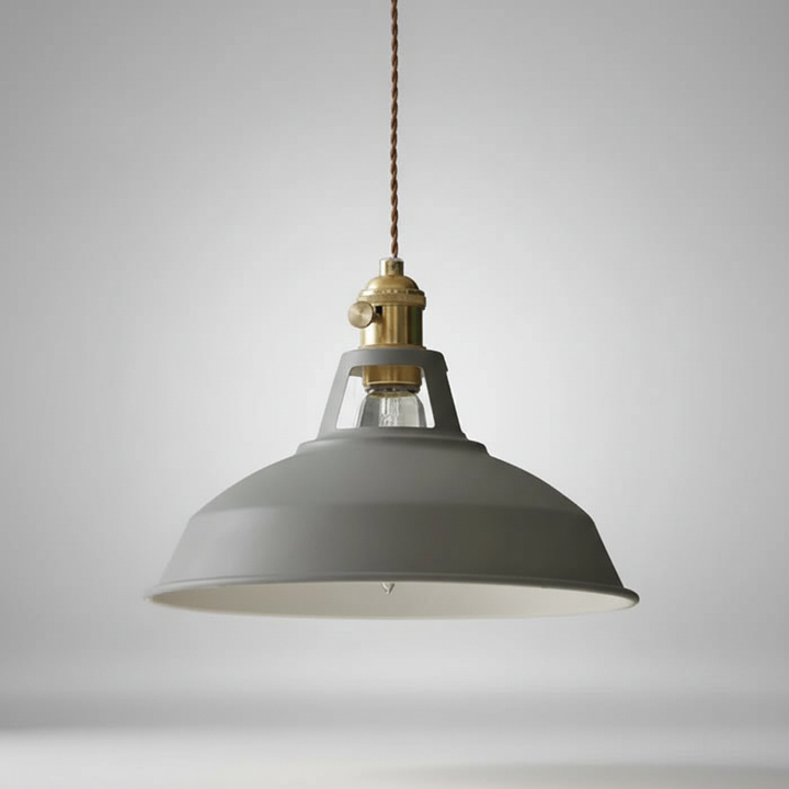Retro industrial metal pendant light, perfect for modern farmhouse dining room decor.