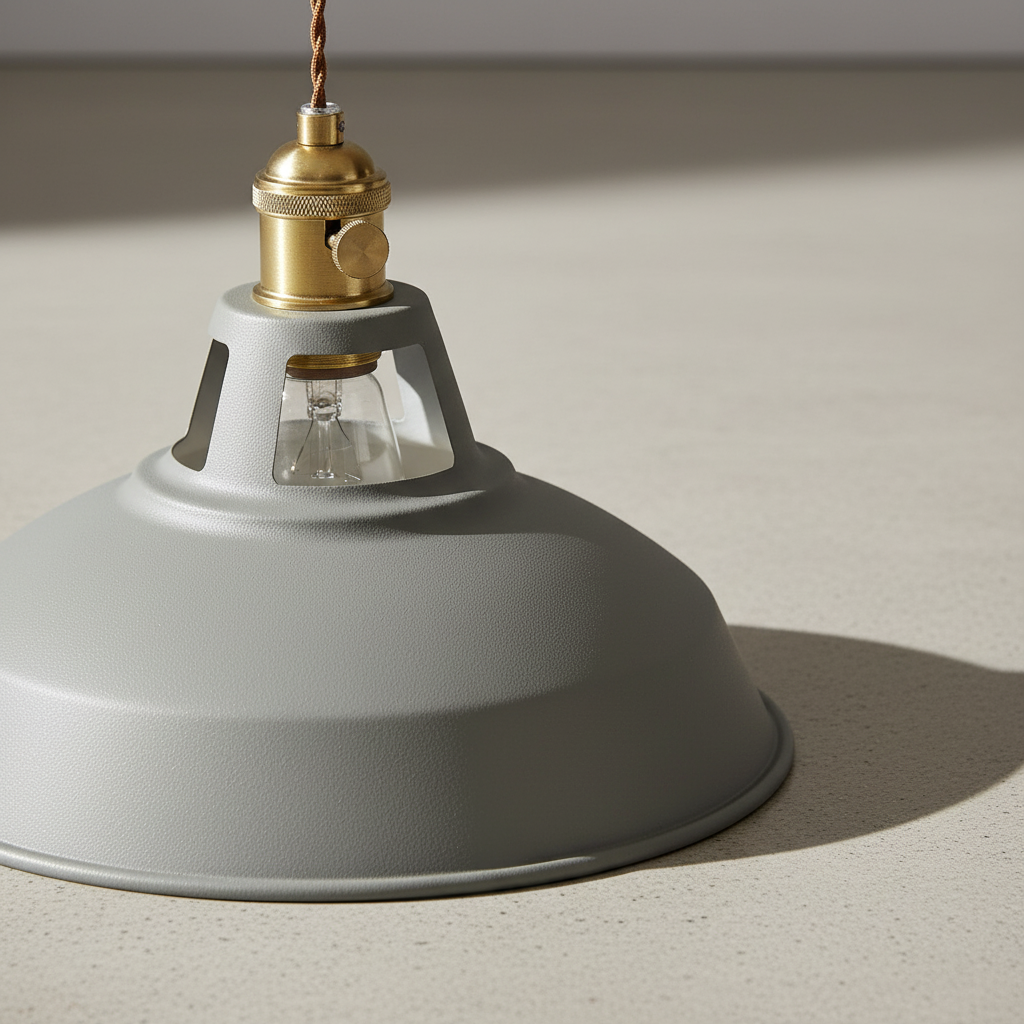 Sleek industrial metal ceiling lamp, adding a modern touch to your dining area lighting.