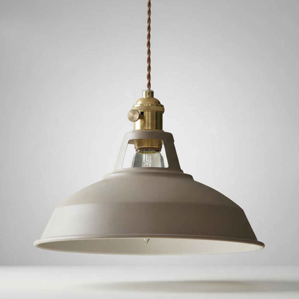 Stylish industrial metal hanging light, perfect for illuminating kitchen island workspaces.