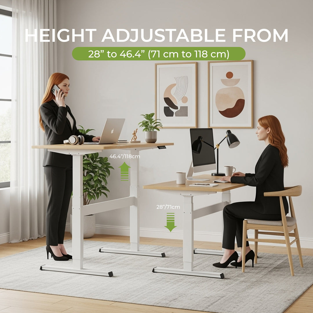 Black height adjustable standing desk for a flexible home office. Electric sit-stand computer table solution.