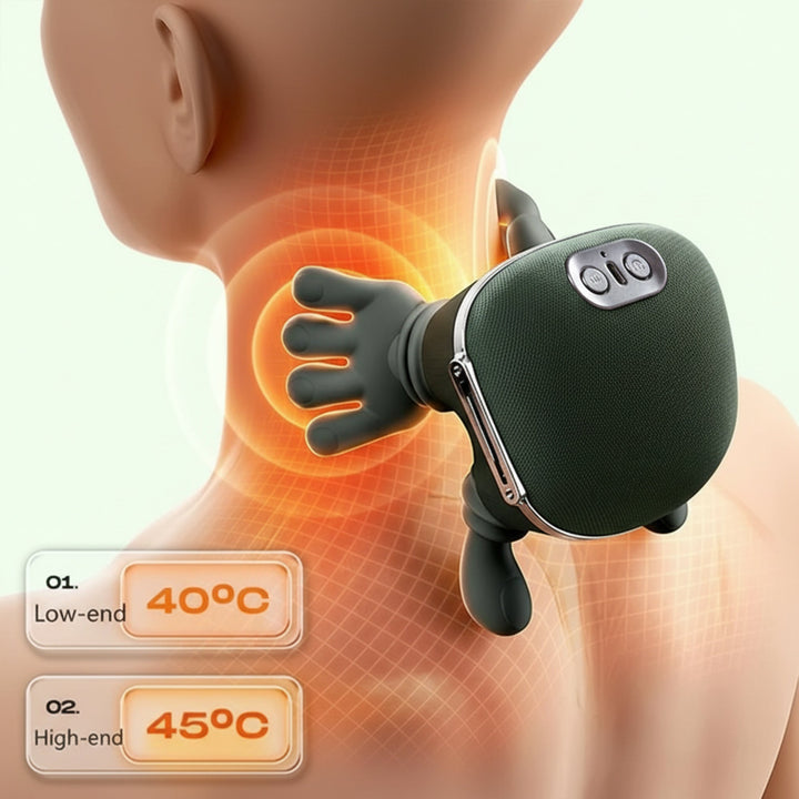 Soothing wireless heated 4D kneading neck & shoulder massager for stress relief and muscle relaxation.