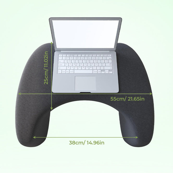 Soft gaming & reading pillow backrest with attached lap desk for comfortable bed, sofa, or floor use.