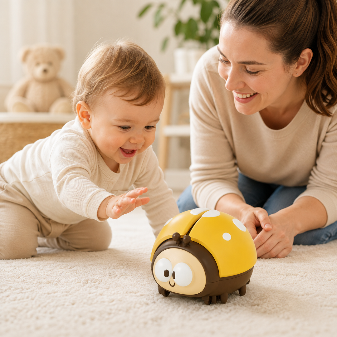 Red & yellow interactive ladybug sensory toy, a learning toy for babies to develop motor skills & engage in playtime.