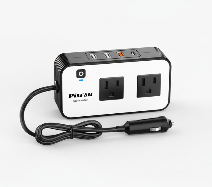200W car power inverter, dual USB charger & AC outlet. Ideal for laptops, phones, and gadgets in your vehicle.