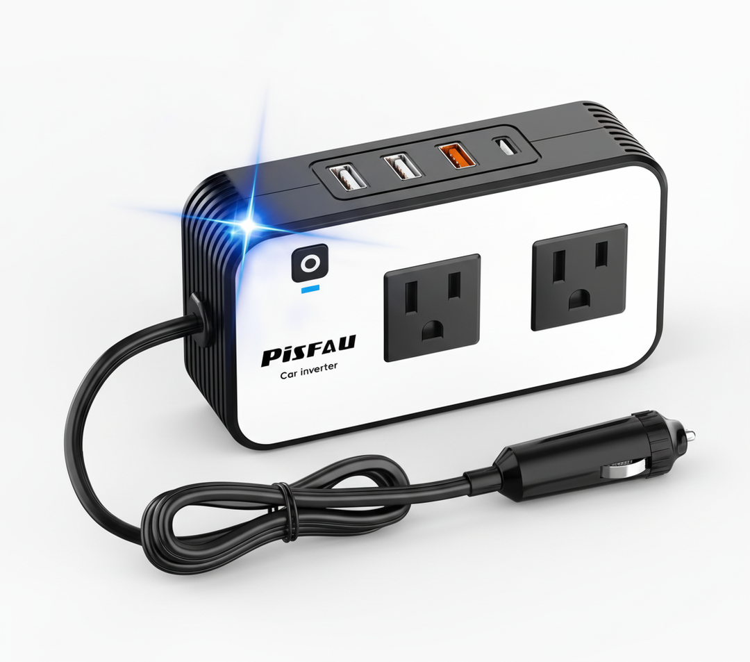 Road trip essential: Universal 200W car power inverter with dual USB for charging phones, tablets, and gadgets.