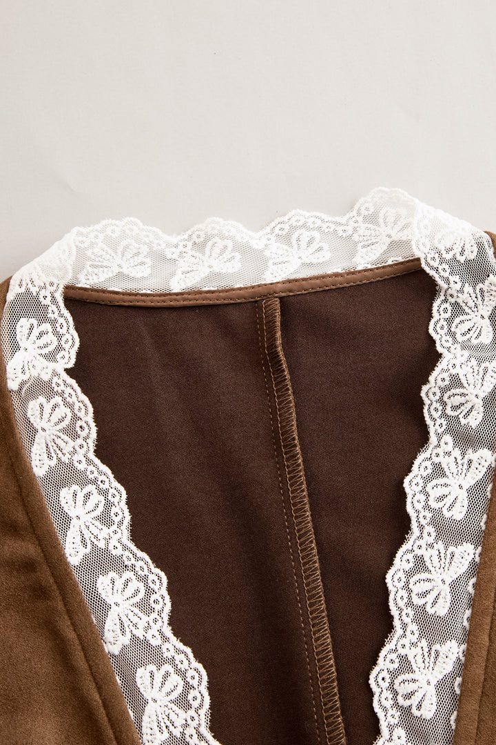 Fashionable women's long-sleeve blouse. Romantic lace design in Western style with elegant snap buttons & V-neck.