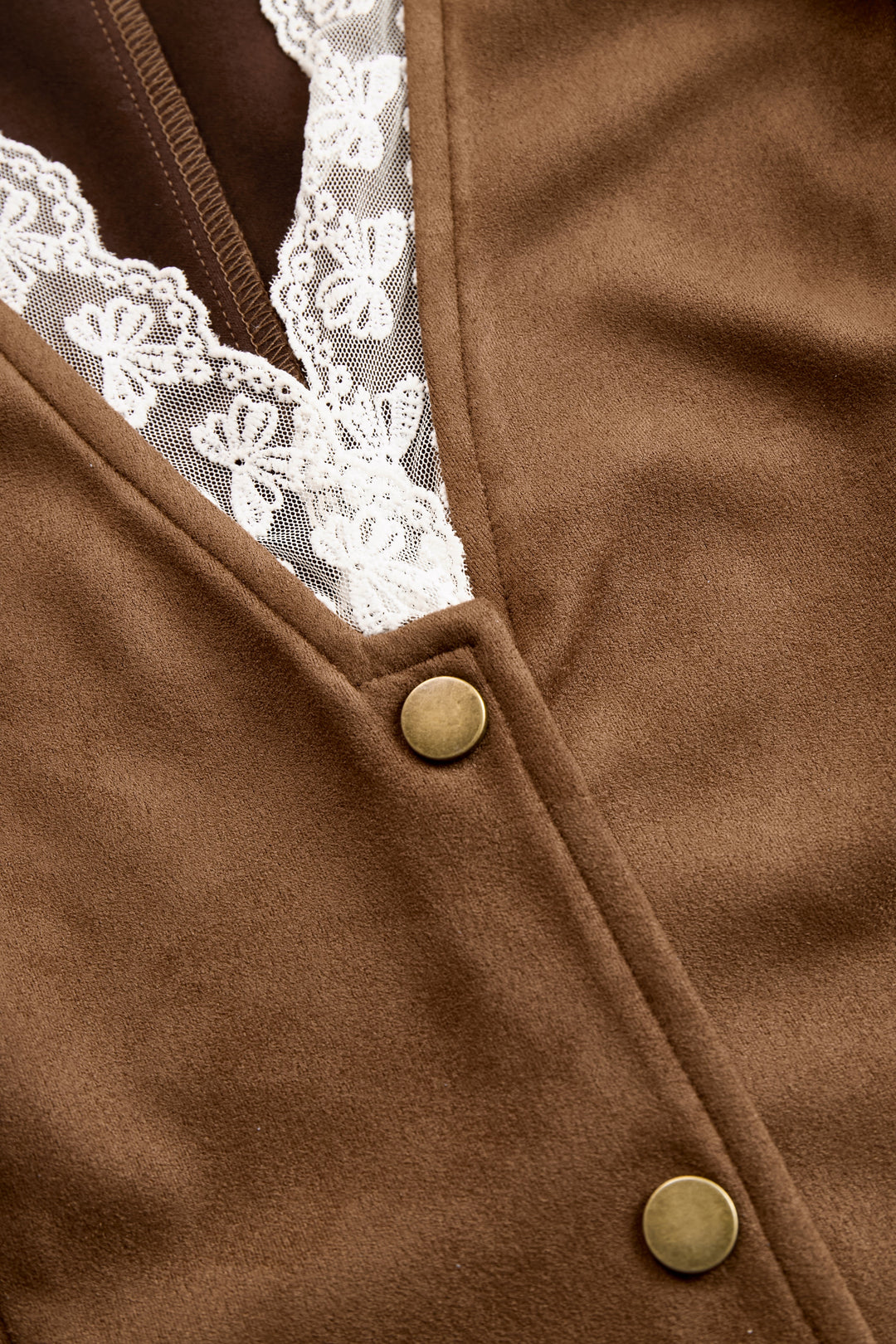 Country chic women's lace blouse. Elegant Western V-neck top with long sleeves & snap buttons for a romantic look.