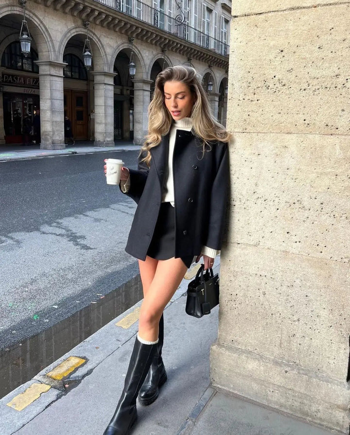 Fashion-forward women's short coat jacket, a chic statement for elegant fall & winter style.