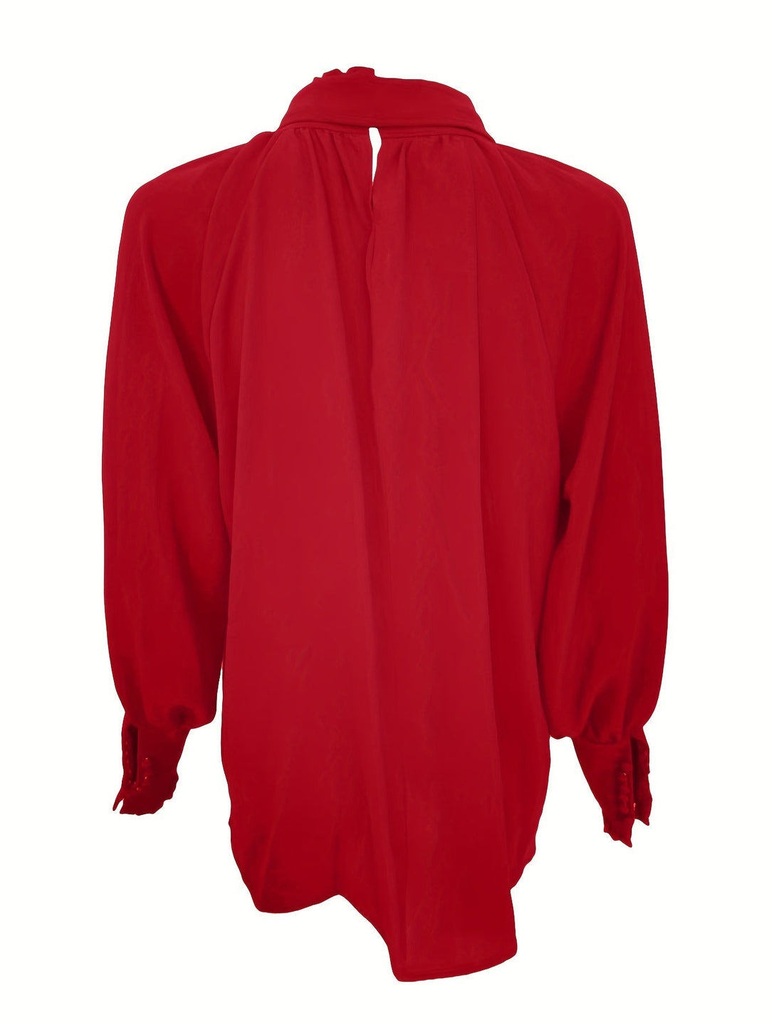 Women's sophisticated long sleeve tie-neck blouse. Elegant and versatile fashion top for work, business, or casual chic.