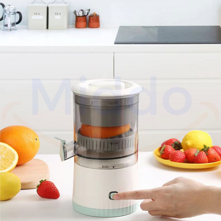 Sleek Electric Citrus Press, a portable kitchen gadget for quick, fresh fruit juice. Easy clean home appliance.