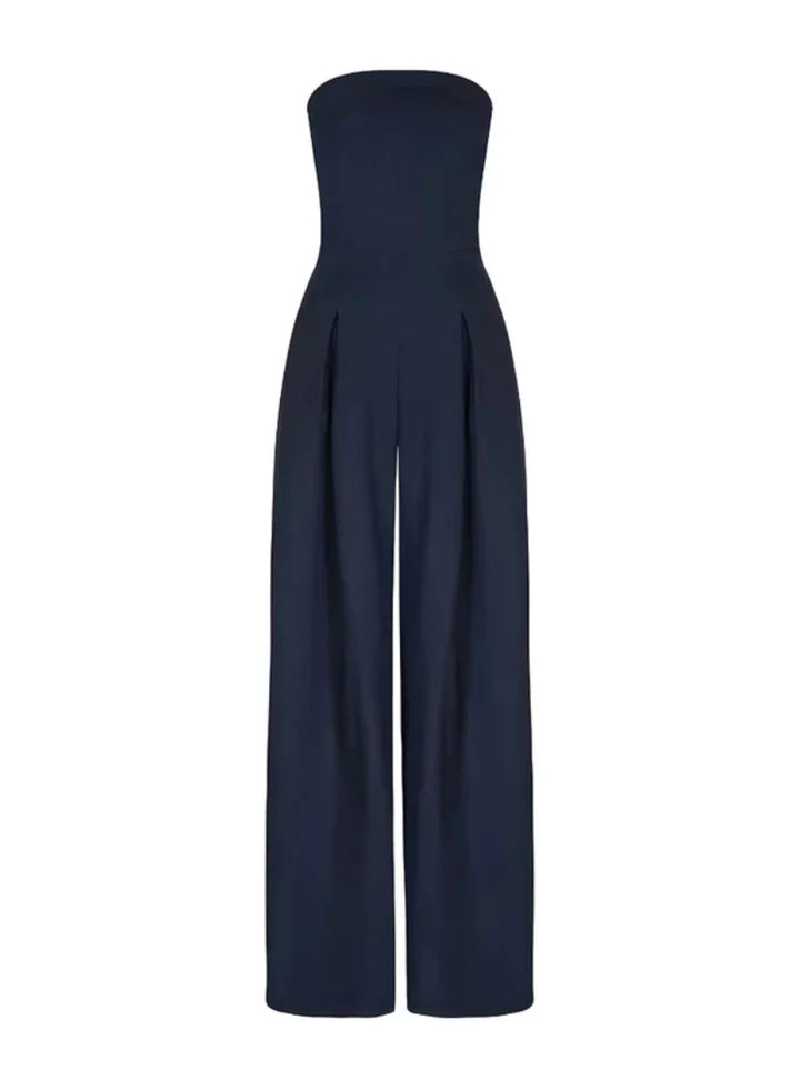 Chic women's strapless wide leg jumpsuit, a comfortable one-piece with a flowing silhouette for modern summer fashion.
