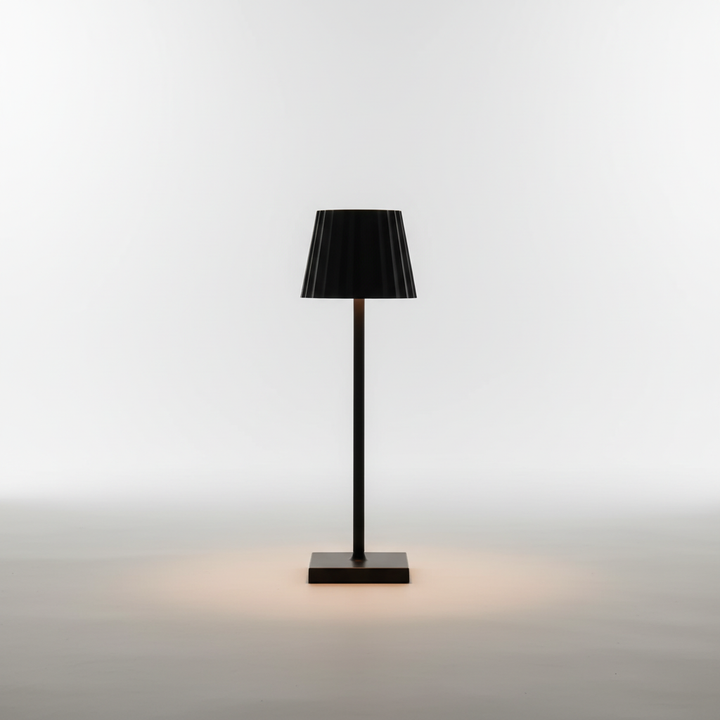 Scandinavian style aluminum LED table lamp with touch control. Perfect portable indoor & outdoor accent lighting.