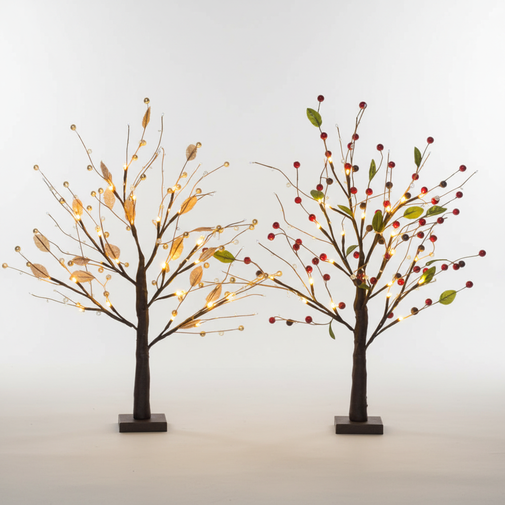 Elegant warmbranch LED decorative tree lamp, wireless and battery operated, providing ambient lighting for any room.