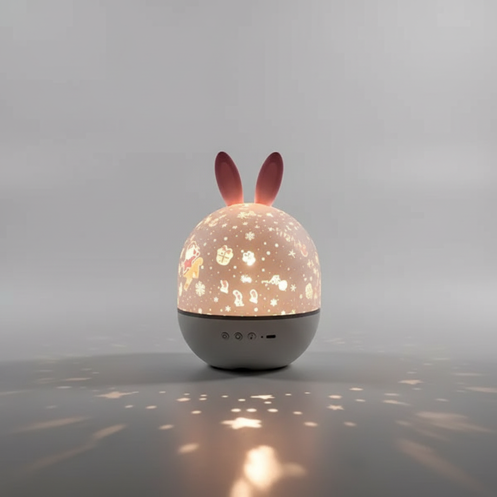 Moonbunny star projector night light for kids, creating a soothing ocean wave ambiance, perfect nursery sleep aid.