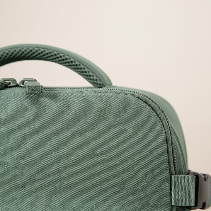 Person wearing a stylish, lightweight unisex compact travel backpack, perfect for daily commute, office, or school.