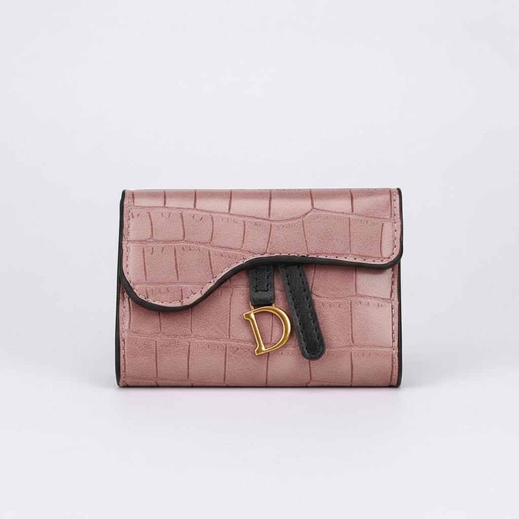 Versatile women's compact wallet. Crocodile pattern PU leather, perfect as a card holder or key case.