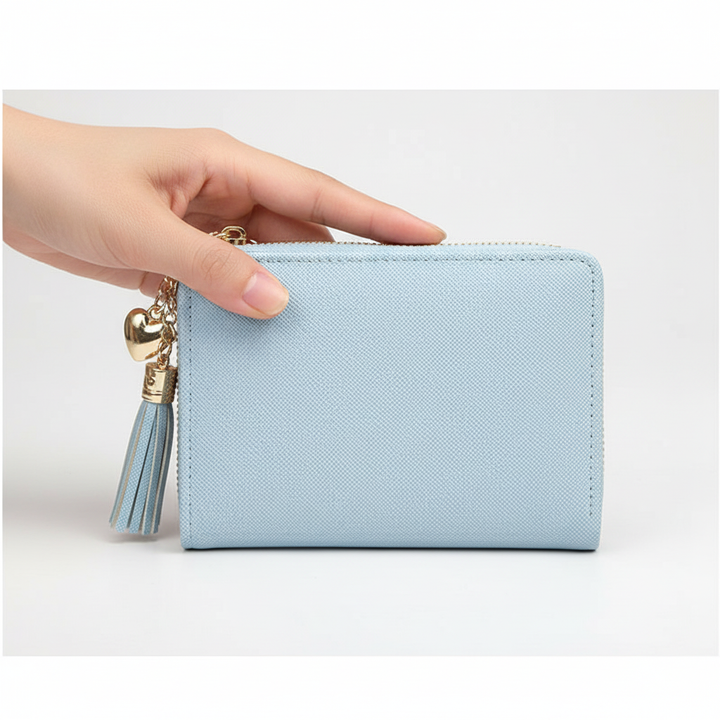 Detailed shot of WalletFolio women's compact wallet texture, made from high-quality PU leather.