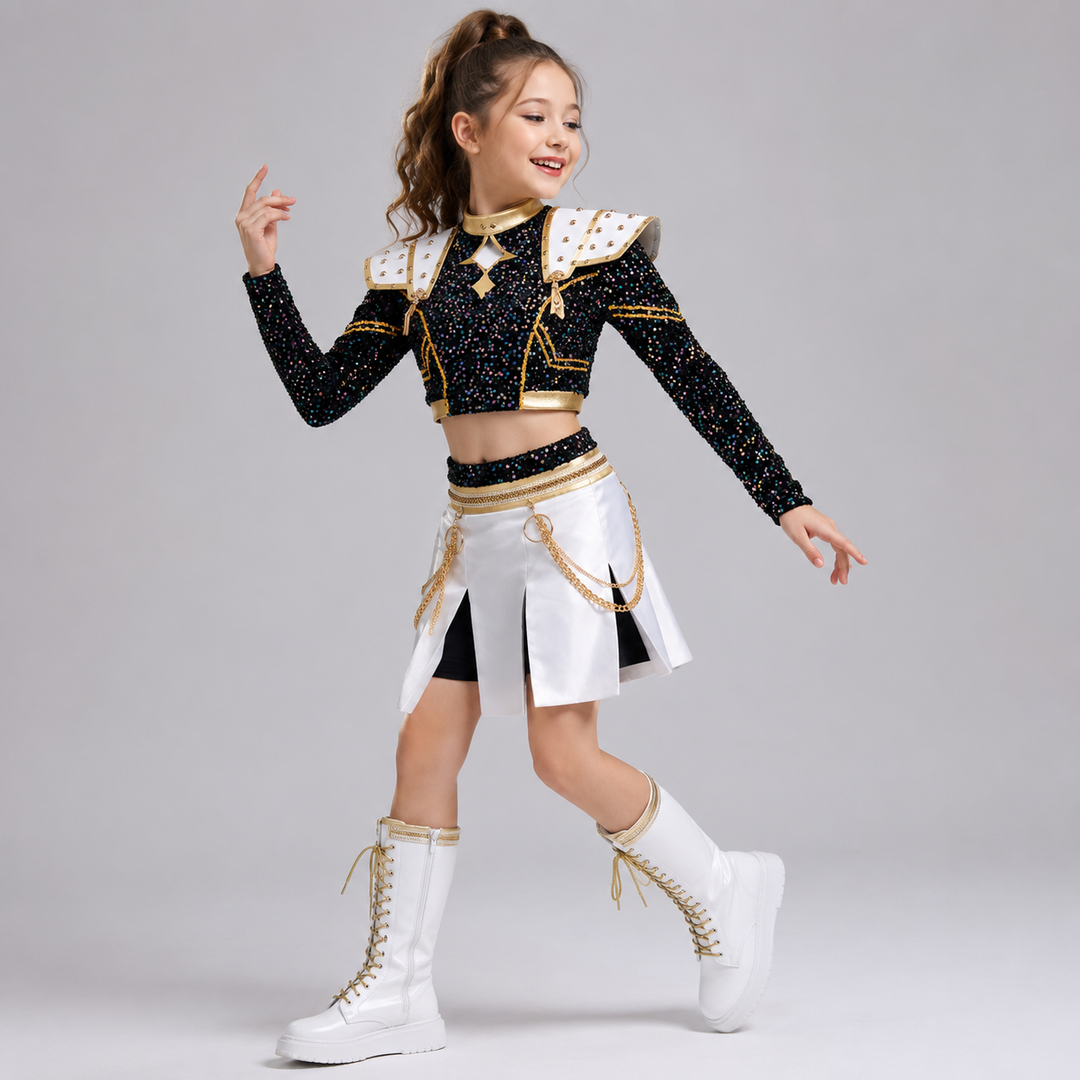 Unisex Kpop stage costume set for cosplay & Halloween, perfect for pop star performance & themed parties.
