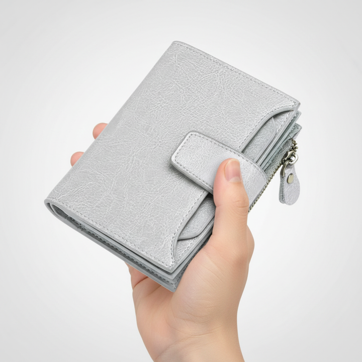 Durable women's compact leather wallet with RFID protection for ultimate security.