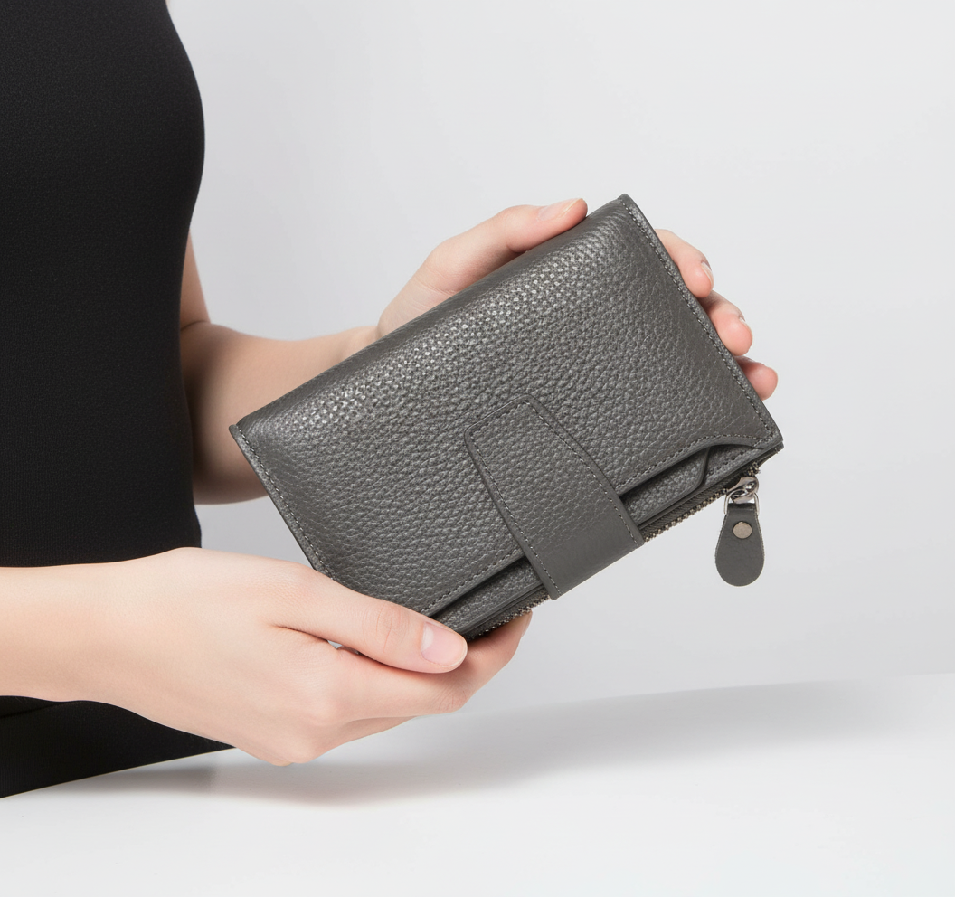 Smart women's mini wallet, leather & RFID-blocking, perfect for a minimalist lifestyle.