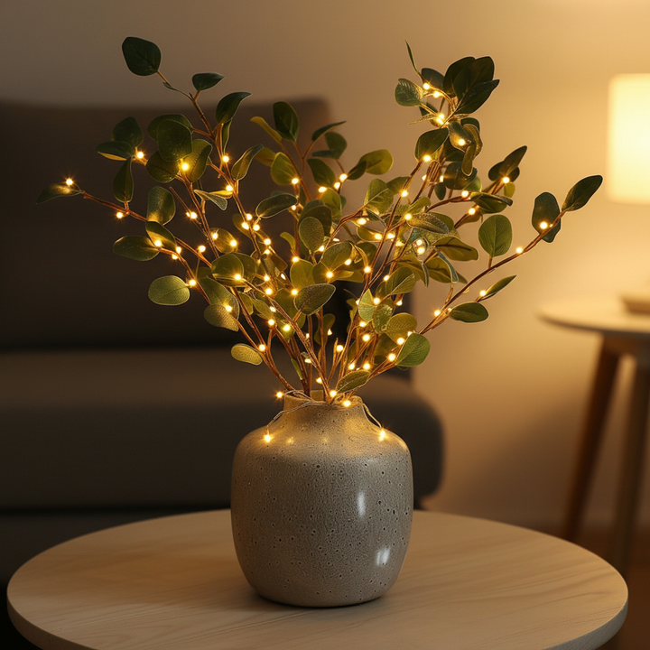 Decorative LED olive branch with warm white lights, perfect for elegant home ambiance & indoor decor.