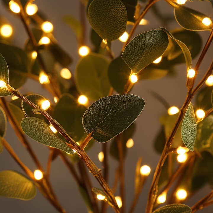 Artificial LED olive branch, an accent light providing a cozy, inviting atmosphere for home interior lighting.