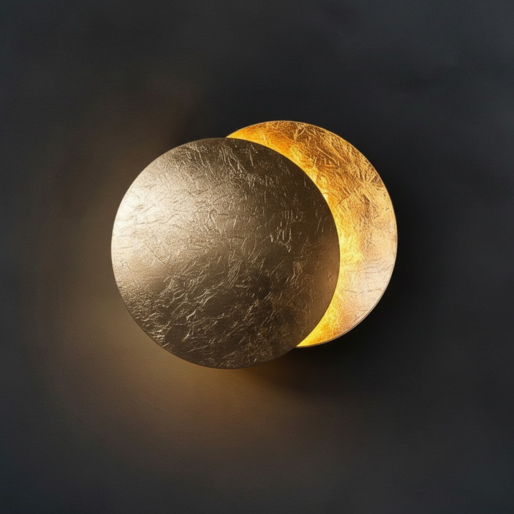 Modern EclipseHalo LED wall sconce with adjustable warm light. Ideal for living room or bedroom ambient lighting.
