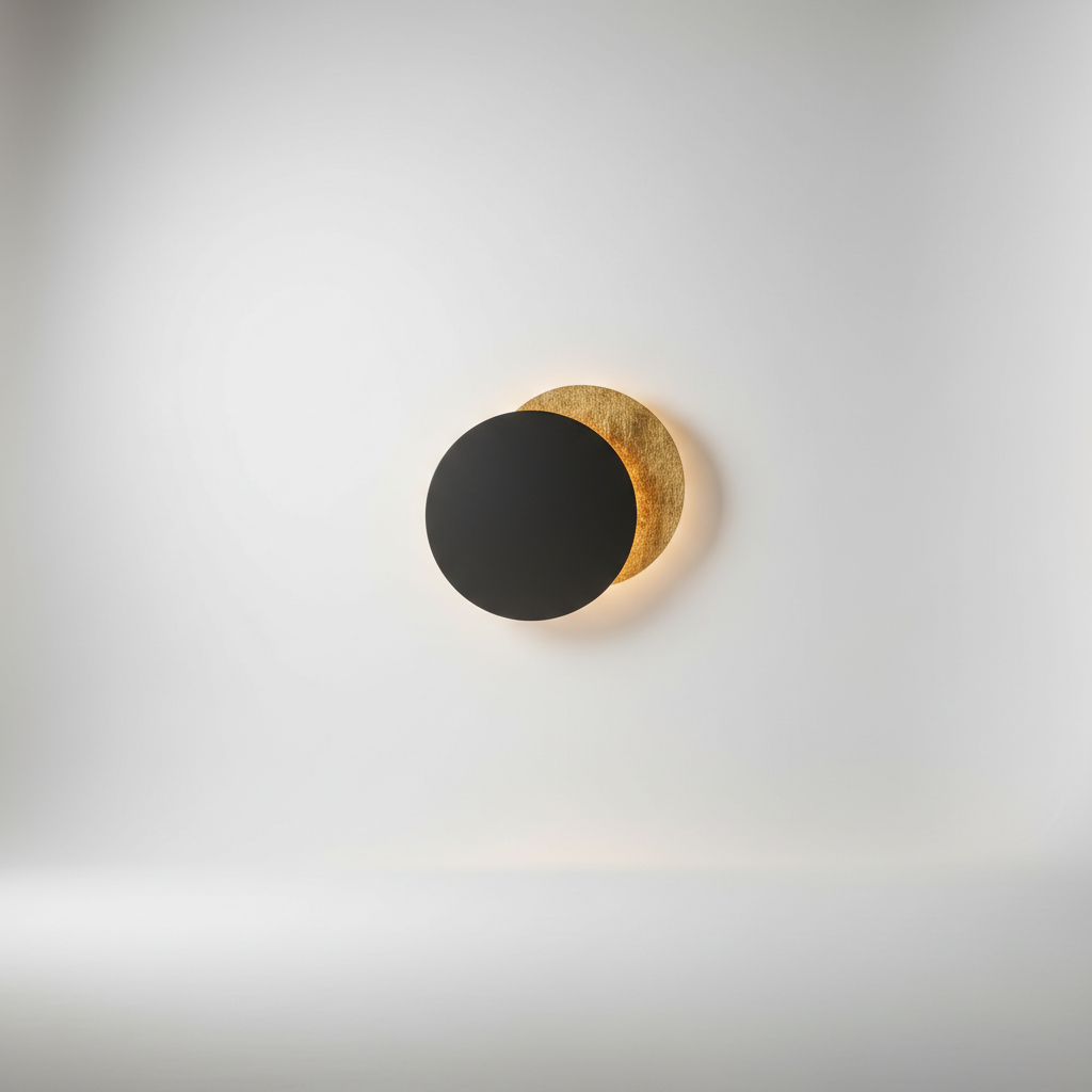 Metallic EclipseHalo LED lamp for indoor ambient lighting. Modern wall decor with a warm, adjustable glow.