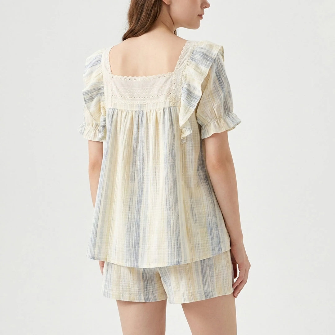 Soft women's lace trim sleepwear short set, offering ultimate comfort and a relaxed fit.
