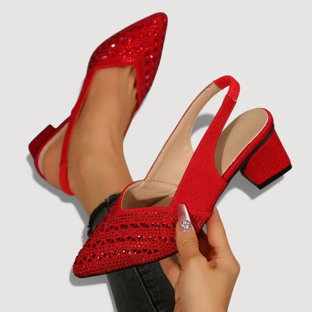 Dazzling women's glitter slingback high heels, perfect for a glamorous party or formal event.