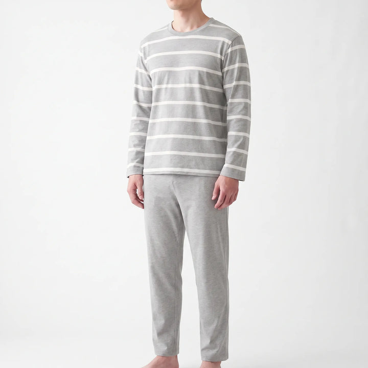 Comfortable men's two-piece long sleeve pyjamas with a unique graphic print, ideal for nightwear.