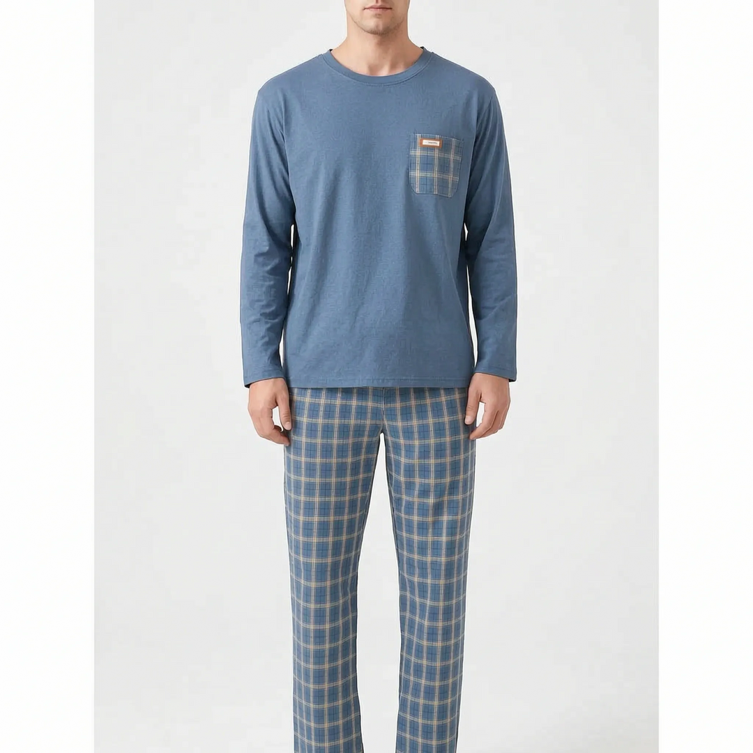 Everyday men's Henley pajamas, long sleeve and relaxed fit for home and sleep.