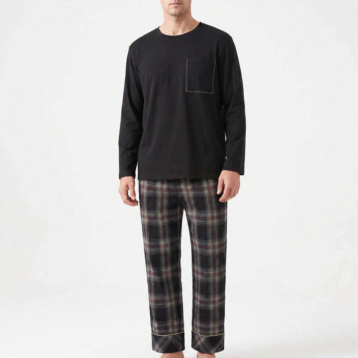 Soft men's Henley sleepwear set, long sleeves for cool evenings. Great gift for him.