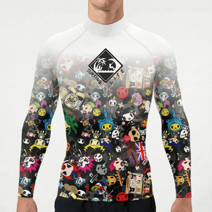 Quick dry men's long sleeve rash guard. Versatile activewear for water sports and UV sun protection.
