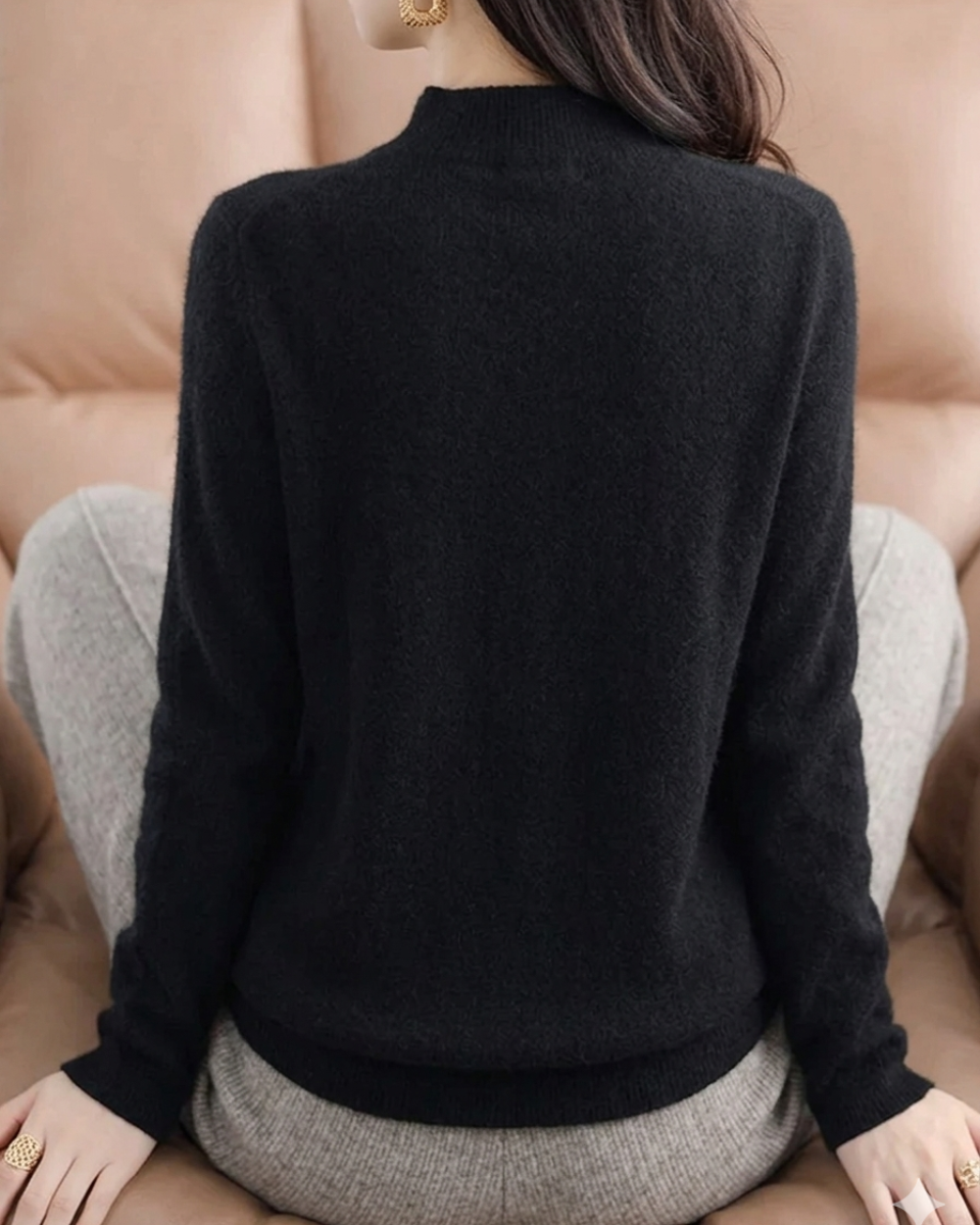 Comfortable long sleeve mock neck sweater for women, ideal for versatile casual or office wear.