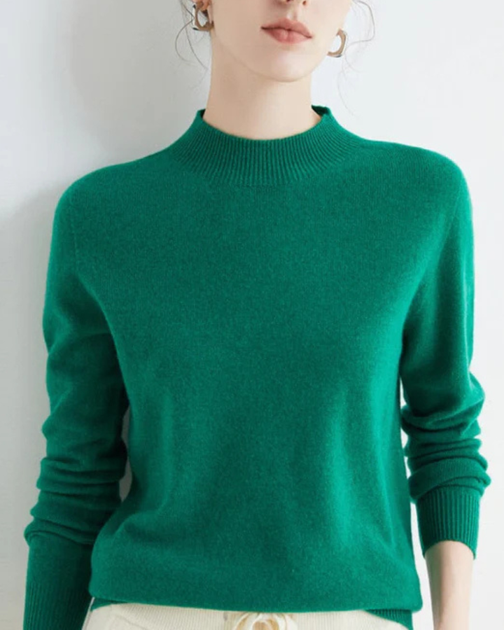 Women's mock neck pullover in a rich knit, ideal long sleeve top for fall and winter fashion.