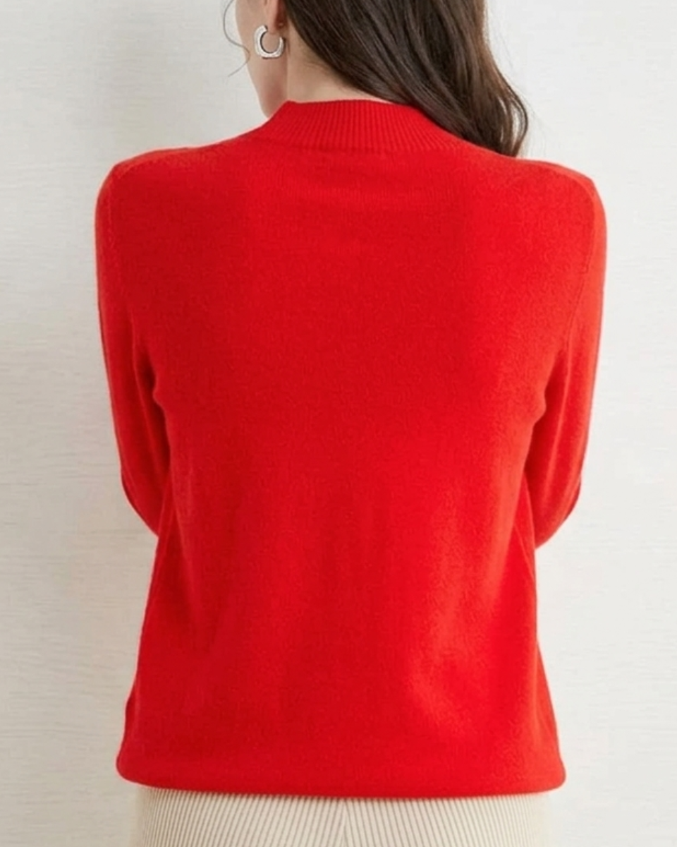 Chic women's mock neck pullover sweater, long sleeve design for elegant office & casual outfits.