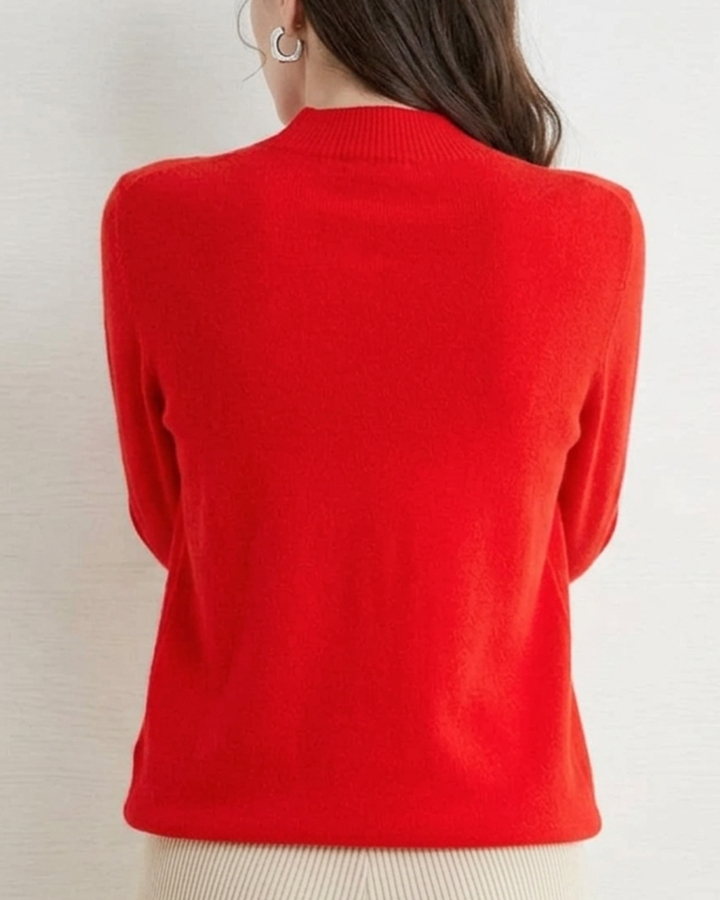 Chic women's mock neck pullover sweater, long sleeve design for elegant office & casual outfits.