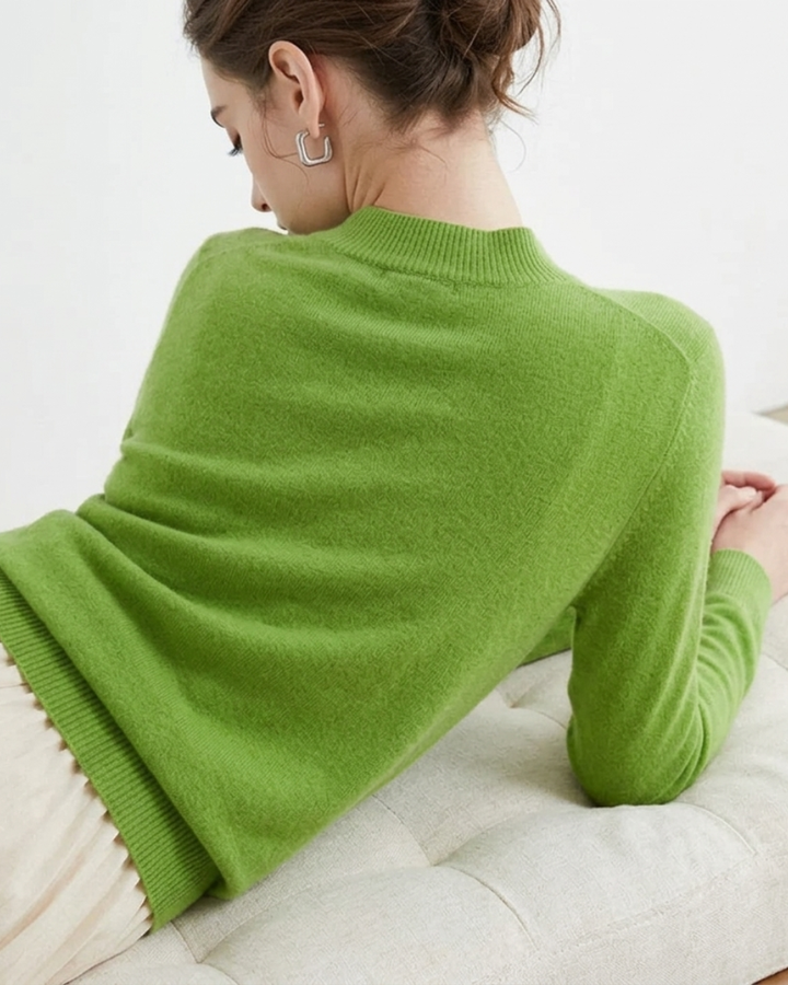 Elegant women's mock neck sweater, a versatile long sleeve pullover for chic everyday wear.