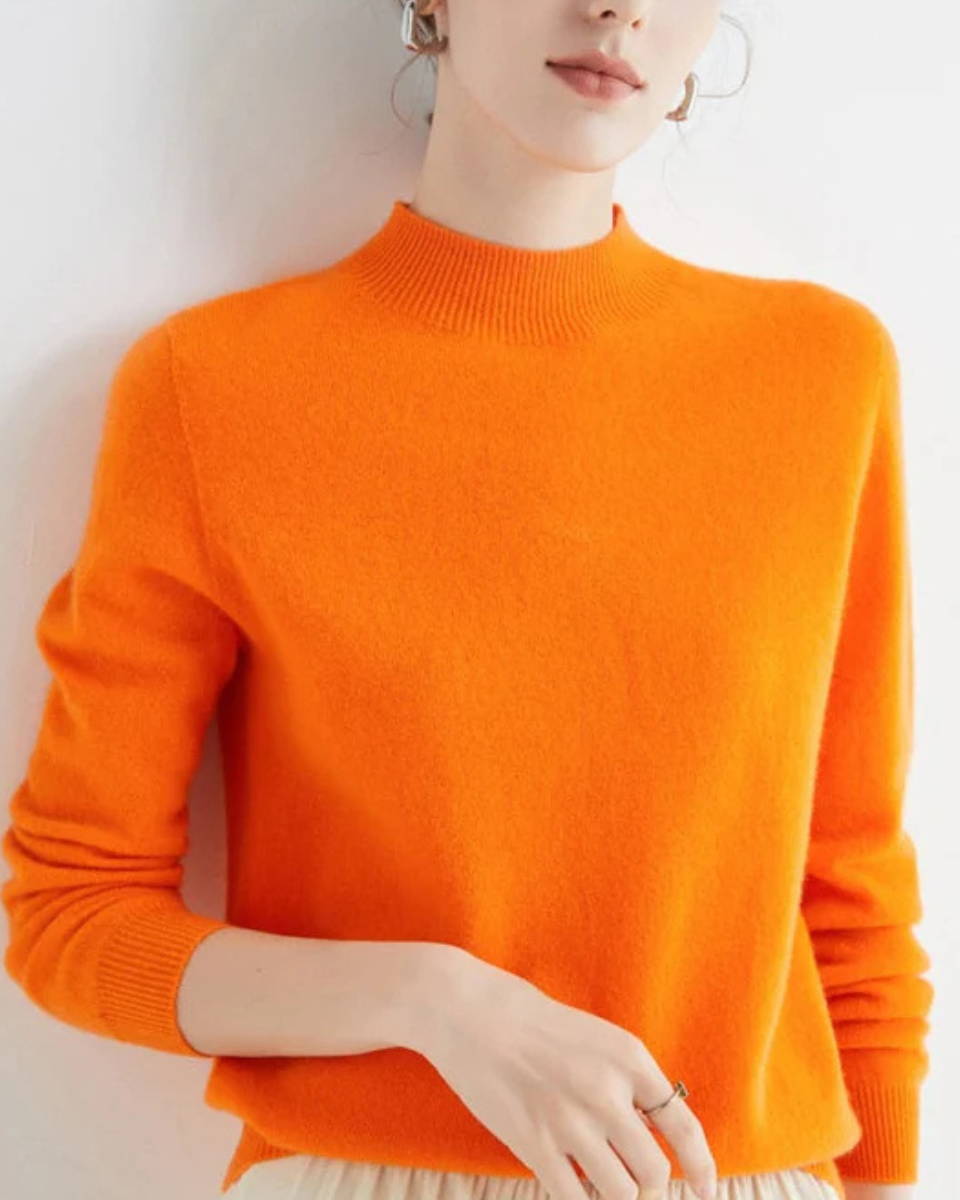 Soft long sleeve mock neck pullover sweater for women, a comfortable knit top for fall outfits.