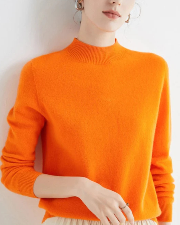 Soft long sleeve mock neck pullover sweater for women, a comfortable knit top for fall outfits.