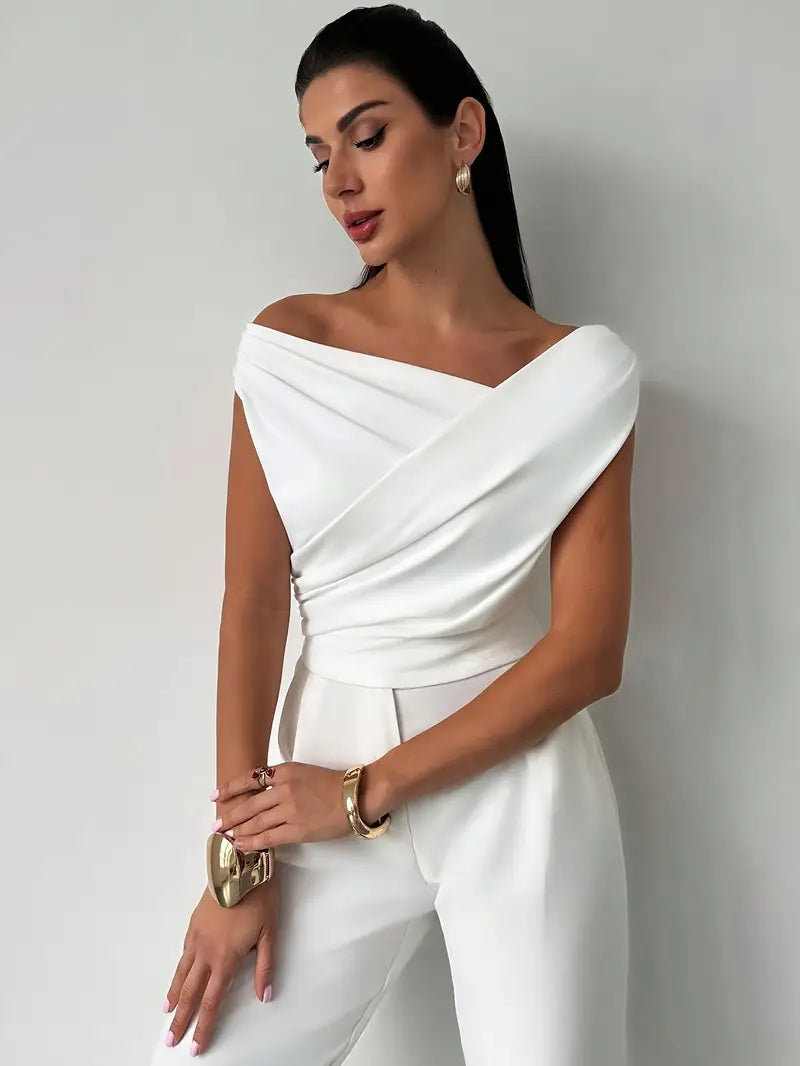 Stylish women's overlap neck sleeveless top, ideal for summer fashion and versatile looks.
